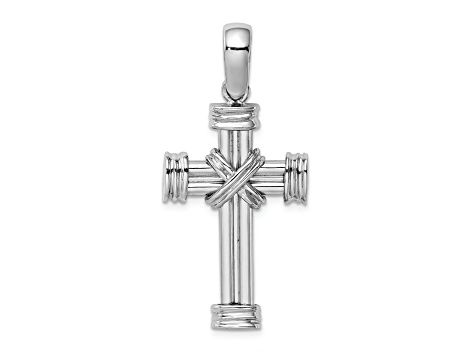 Rhodium Over 14K Gold Polished Cross Charm Pendant