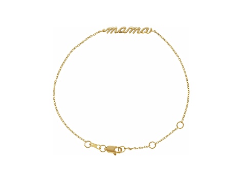14K Yellow Gold Mama Script Bracelet, adjusts from 6.5-7.5 Inches.