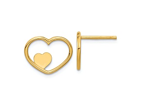14K Yellow Gold Open Heart with Small Heart Post Earrings
