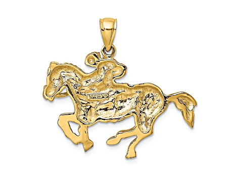 14k Yellow Gold Jockey on Horse Pendant