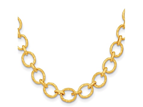 18K Yellow Gold 14mm Hammered Oval Link 18-inch Necklace