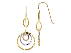 14k Tri-color Gold Textured Circle Dangle Earrings