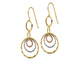 14k Tri-color Gold Textured Circle Dangle Earrings