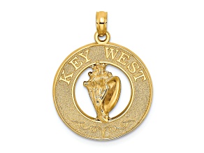 14k Yellow Gold Textured Key West with Conch Shell Circle Charm