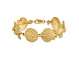 14k Yellow Gold Polished and Textured Sand Dollar, Starfish and Turtle Link Bracelet
