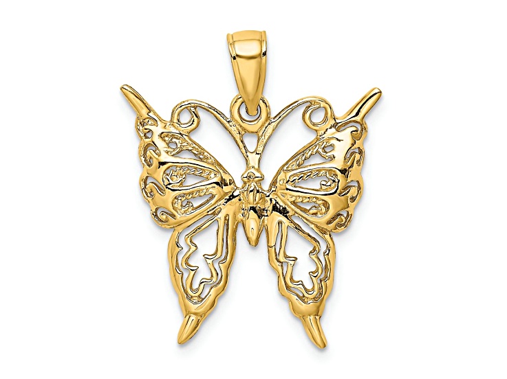 14k Yellow Gold Textured Cut-out Butterfly Pendant