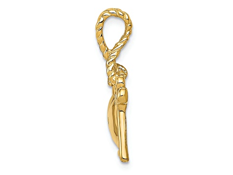 14K Yellow Gold Polished and Textured Key Tied to Heart Lock Charm
