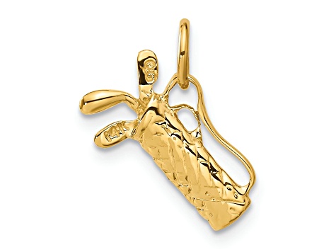 14k Yellow Gold Textured Golf Bag Charm Pendant