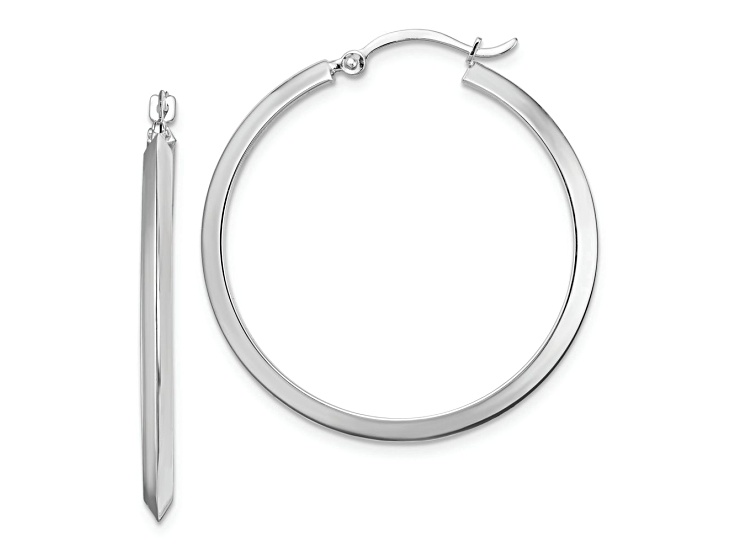 Rhodium Over 14k White Gold 1 5/16" Polished Hoop Earrings
