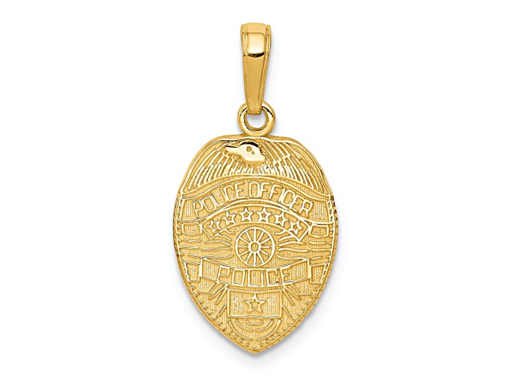 14k Yellow Gold Textured Police Officer Badge Pendant