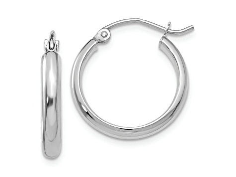 Rhodium Over 14k White Gold 13/16" Hoop Earrings