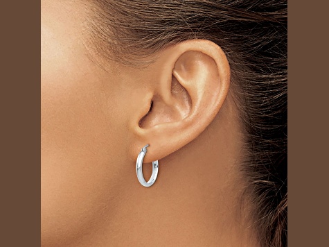 Rhodium Over 14k White Gold 13/16" Hoop Earrings
