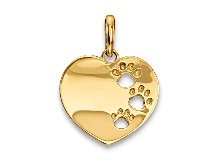 14K Yellow Gold Childrens Heart with Pawprints Pendant
