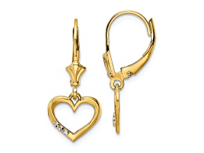 14K Yellow Gold and Rhodium Over 14K Yellow Gold Diamond-Cut Heart Dangle Earrings