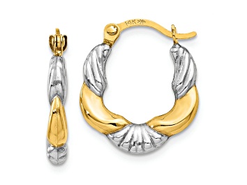 Picture of 14K Yellow Gold and Rhodium Over 14K Yellow Gold 9/16" Scalloped Hoop Earrings
