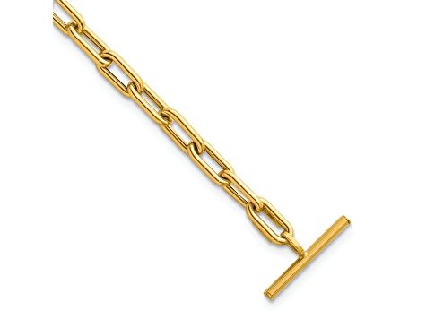14K Yellow Gold Paperclip Link 7.5 Inch Toggle Bracelet