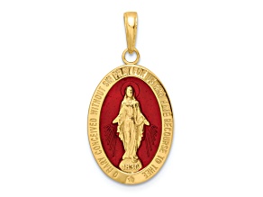 14K Yellow Gold Red Enameled Miraculous Medal Pendant