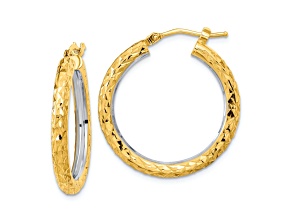 14K Yellow Gold and Rhodium Over 14K Yellow Gold Diamond-Cut 1 1/16" Circle Hoop Earrings