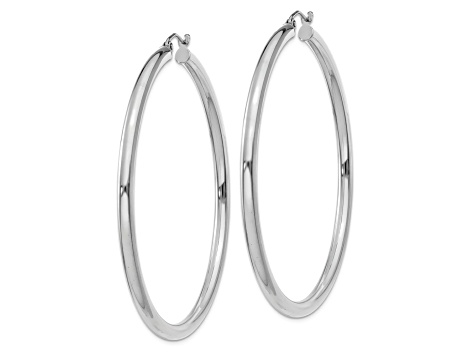 Rhodium Over 14k White Gold Polished 2 3/16" Tube Hoop Earrings