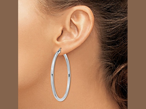 Rhodium Over 14k White Gold Polished 2 3/16" Tube Hoop Earrings