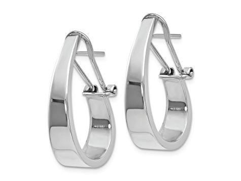 Rhodium Over 14k White Gold Polished 7/8" Tapered Fancy J-Hoop Earrings