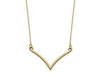Picture of 10k Yellow Gold Diamond-Cut Cable Link V Bar 18 Inch Necklace