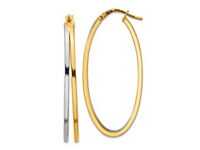 14K Two-tone Gold Polished 1 5/8" Double Oval Hoop Earrings