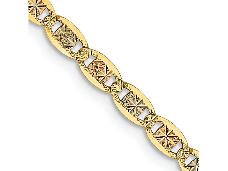 14k Tri-color Gold 2.75mm Solid Pave Valentino 16 Inch Chain