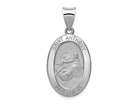 Rhodium Over 14k White Gold Polished and Satin Saint Anthony Medal Pendant