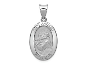 Rhodium Over 14k White Gold Polished and Satin Saint Anthony Medal Pendant