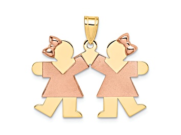 Picture of 14k Yellow Gold and 14k Rose Gold Satin Small Double Girls Charm