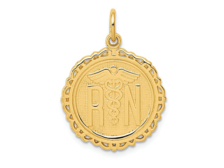 14k Yellow Gold Textured RN Registered Nurse Disc Pendant