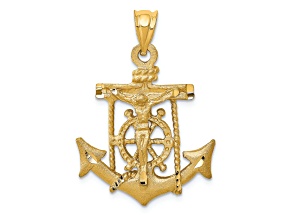 14k Yellow Gold Satin, Textured and Diamond-Cut Mariners Cross Pendant