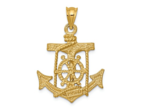 14k Yellow Gold Satin, Textured and Diamond-Cut Mariners Cross Pendant