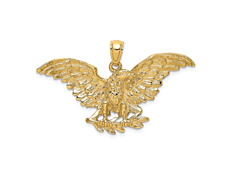 14k Yellow Gold Textured Eagle with Wings Spread Pendant