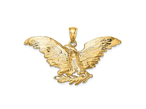 14k Yellow Gold Textured Eagle with Wings Spread Pendant