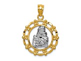 14k Two-tone Gold Textured Mother Holding Baby in Circle Pendant