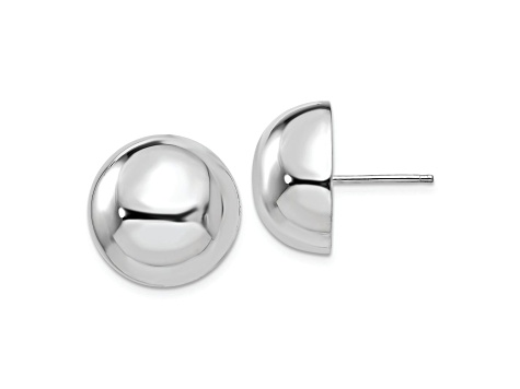 Rhodium Over 14k White Gold 16mm Half Ball Stud Earrings