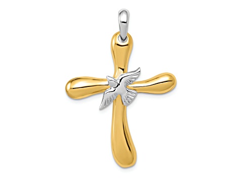 14K Yellow and White Gold Dove Cross Pendant