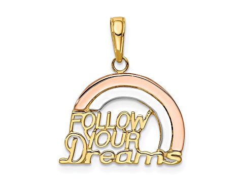 14K Two-tone with White Rhodium FOLLOW YOUR DREAMS Rainbow Charm