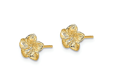 14k Yellow Gold Textured 7.2mm Plumeria Flower Stud Earrings