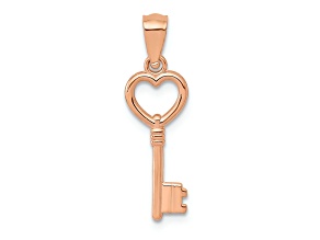 14k Rose Gold 3D Polished Heart Key Charm