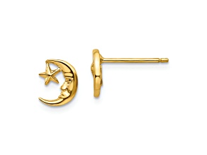 14K Yellow Gold Moon and Star Post Earrings