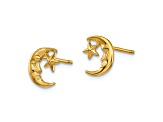 14K Yellow Gold Moon and Star Post Earrings