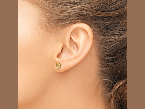 14K Yellow Gold Moon and Star Post Earrings