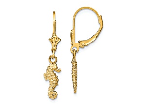 14K Yellow Gold Textured Seahorse Dangle Earrings