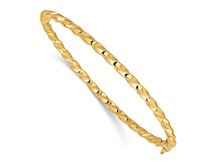 14K Yellow Gold Twisted 3.20mm Hinged Bangle