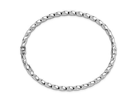 Rhodium Over 14K White Gold Twisted 3.20mm Hinged Bangle