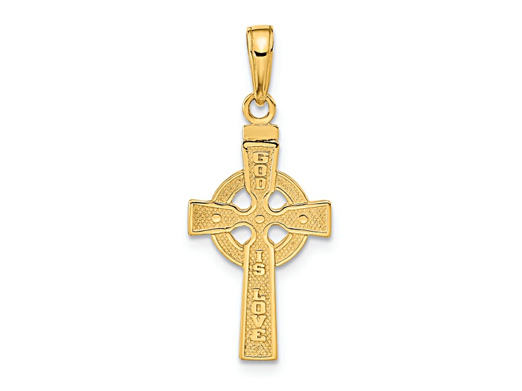 14K Yellow Gold Reversible GOD IS LOVE Celtic Cross Pendant