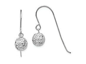 Rhodium Over 14k White Gold Diamond-Cut Ball Dangle Earrings